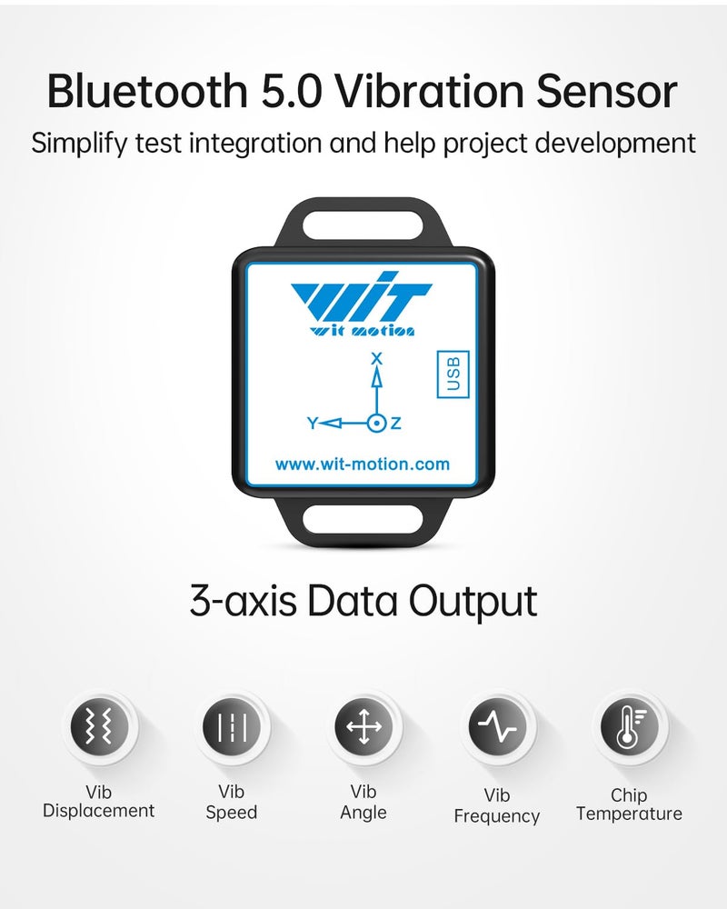 WITMOTION [مستشعر الاهتزاز BLE] وحدة الاهتزاز الذكية WTVB01-BT50 لأردوينو، كاشف اهتزاز ثلاثي المحاور (السعة + التردد + الإزاحة + السرعة)، مراقب صدمة المحرك اللاسلكي - Image 2
